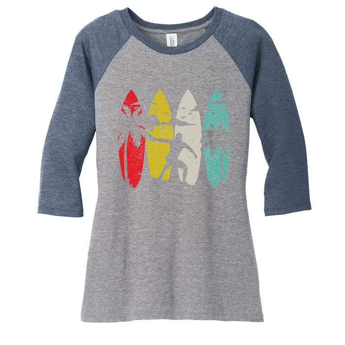 Surfer Surfboard Vintage Surfing Beach Summer Surf Women's Tri-Blend 3/4-Sleeve Raglan Shirt