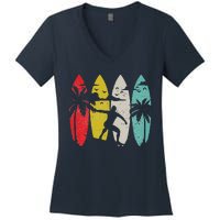 Surfer Surfboard Vintage Surfing Beach Summer Surf Women's V-Neck T-Shirt