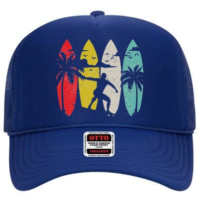 Surfer Surfboard Vintage Surfing Beach Summer Surf High Crown Mesh Back Trucker Hat