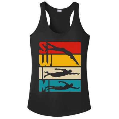 Swim Swimming Vintage Retro Swimmer Ladies PosiCharge Competitor Racerback Tank