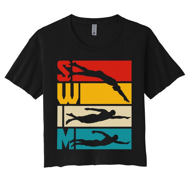 Swim Swimming Vintage Retro Swimmer Crop Top