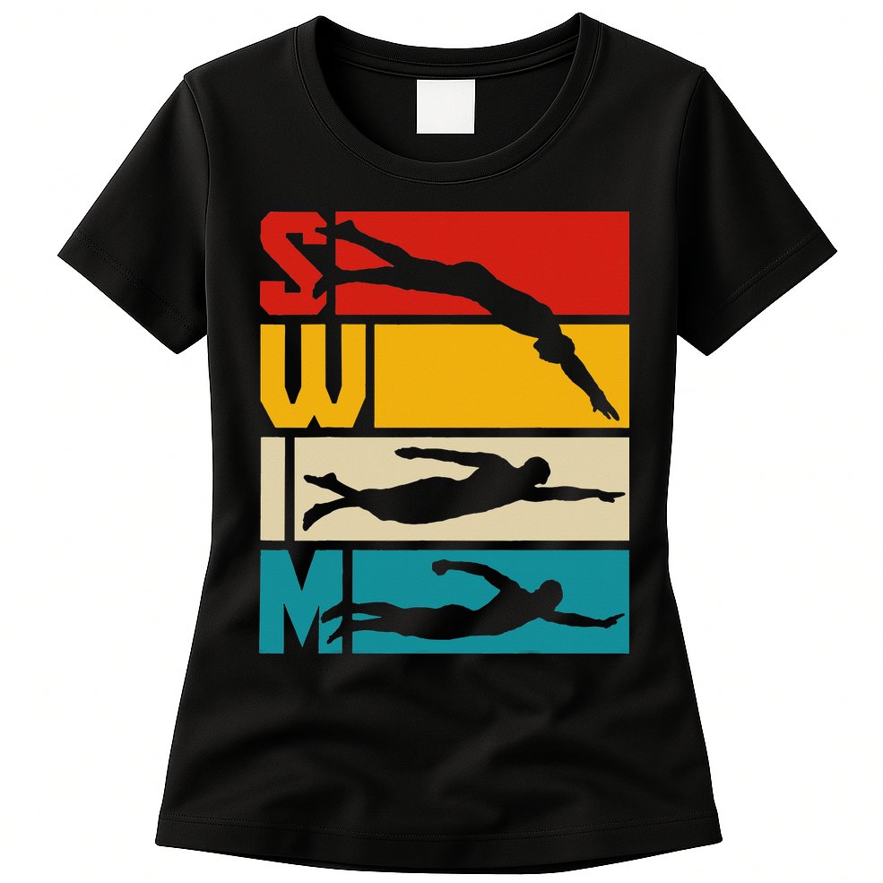 Swim Swimming Vintage Retro Swimmer Womens T-Shirt