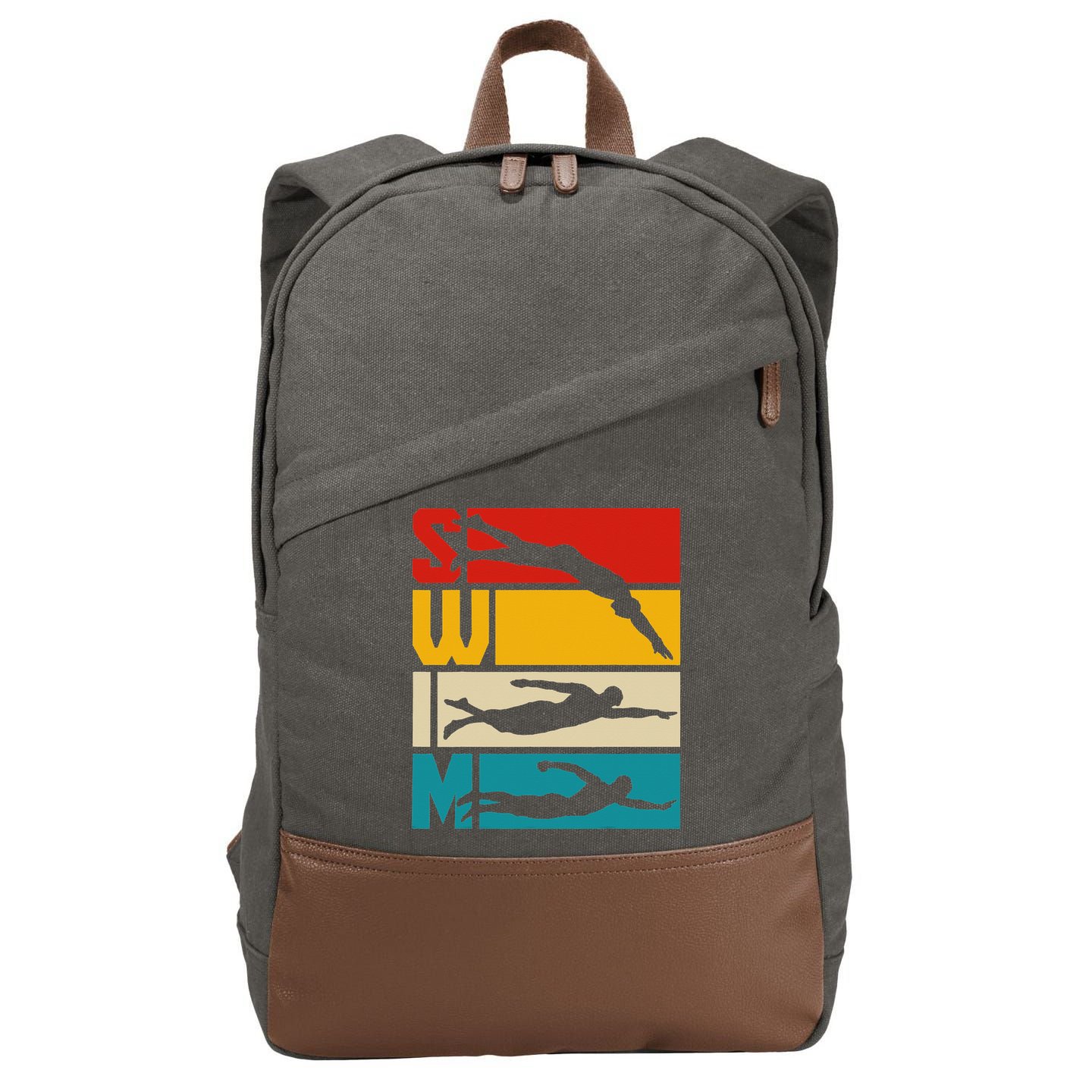 Swim Swimming Vintage Retro Swimmer Cotton Canvas Backpack