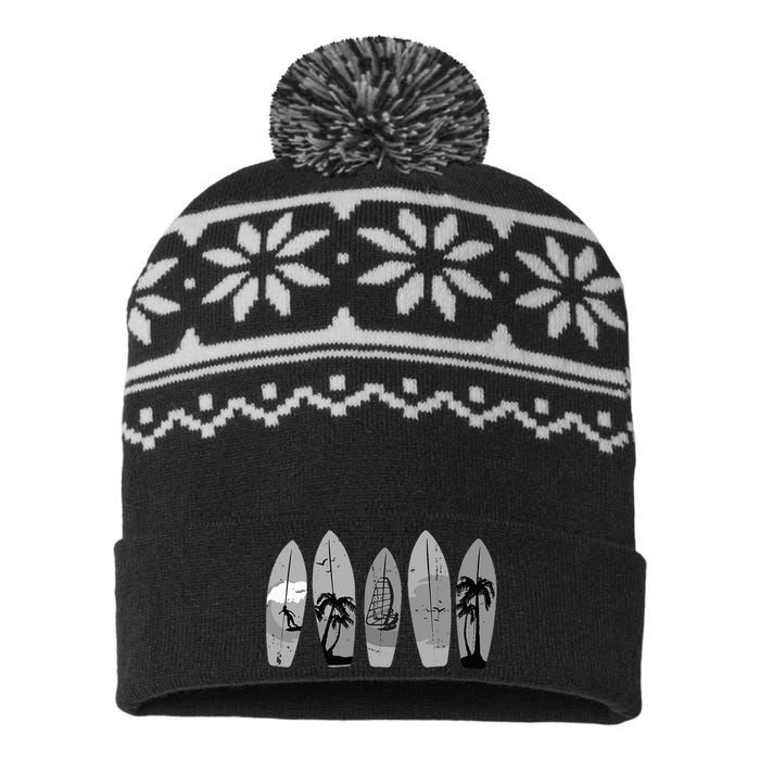 Surfing Surfboard Vintage Classic Retro Surfboarder Surfer USA-Made Snowflake Beanie