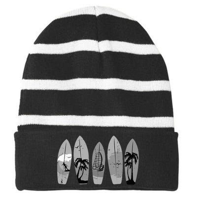 Surfing Surfboard Vintage Classic Retro Surfboarder Surfer Striped Beanie with Solid Band