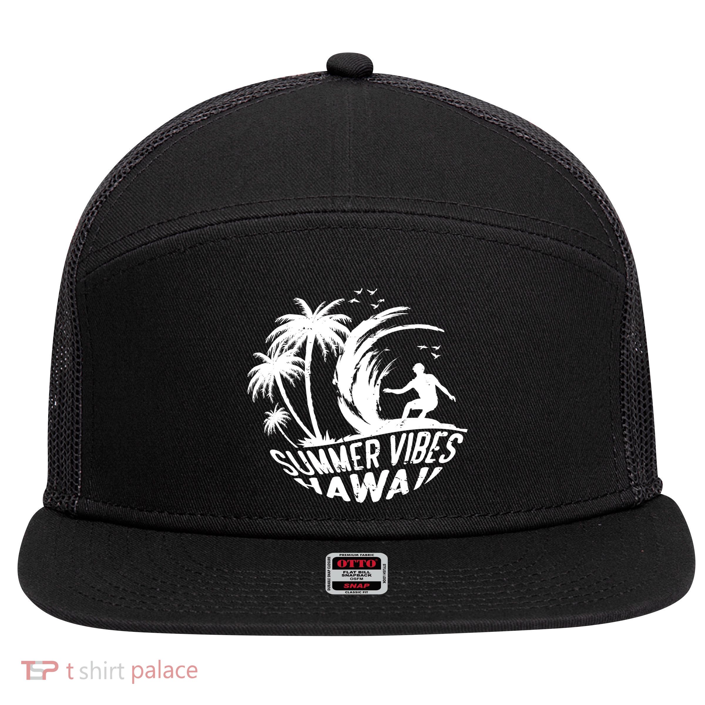 Surfing Summer Vibes Hawaii Surfing Vintage Gift 7 Panel Mesh Trucker Snapback Hat