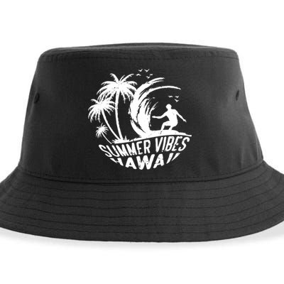 Surfing Summer Vibes Hawaii Surfing Vintage Gift Sustainable Bucket Hat