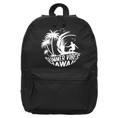 Surfing Summer Vibes Hawaii Surfing Vintage Gift 16 in Basic Backpack
