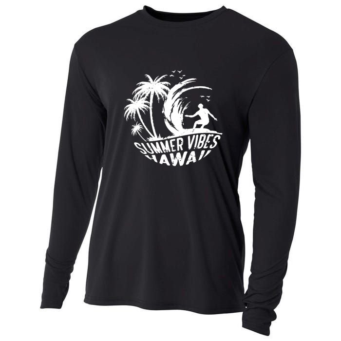 Surfing Summer Vibes Hawaii Surfing Vintage Gift Cooling Performance Long Sleeve Crew