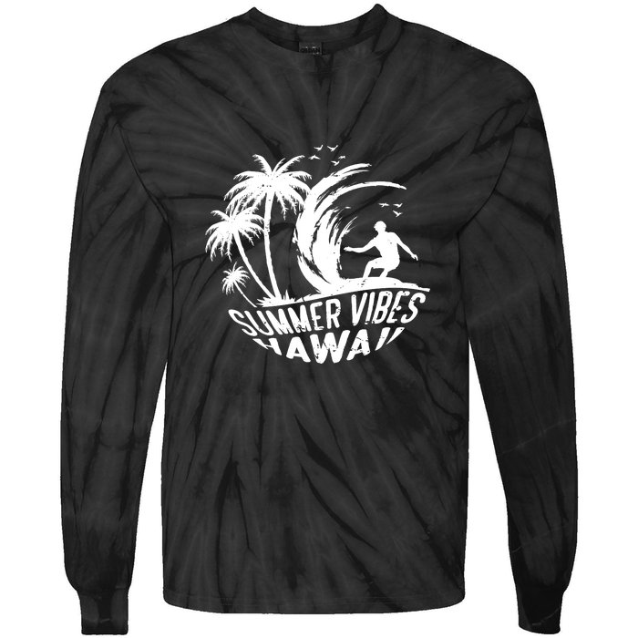 Surfing Summer Vibes Hawaii Surfing Vintage Gift Tie-Dye Long Sleeve Shirt