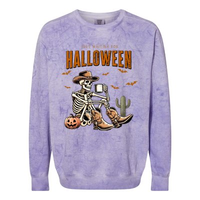 Skeleton Spooky Vibe Summer Funny Just Waiting For Halloween Great Gift Colorblast Crewneck Sweatshirt