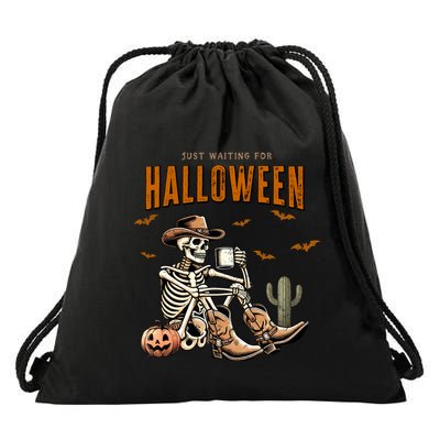 Skeleton Spooky Vibe Summer Funny Just Waiting For Halloween Great Gift Drawstring Bag