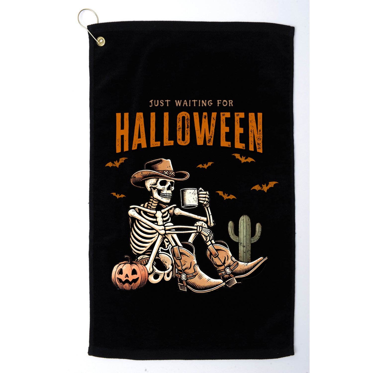 Skeleton Spooky Vibe Summer Funny Just Waiting For Halloween Great Gift Golf Towel