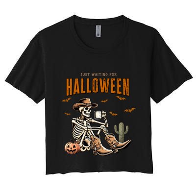 Skeleton Spooky Vibe Summer Funny Just Waiting For Halloween Great Gift Crop Top