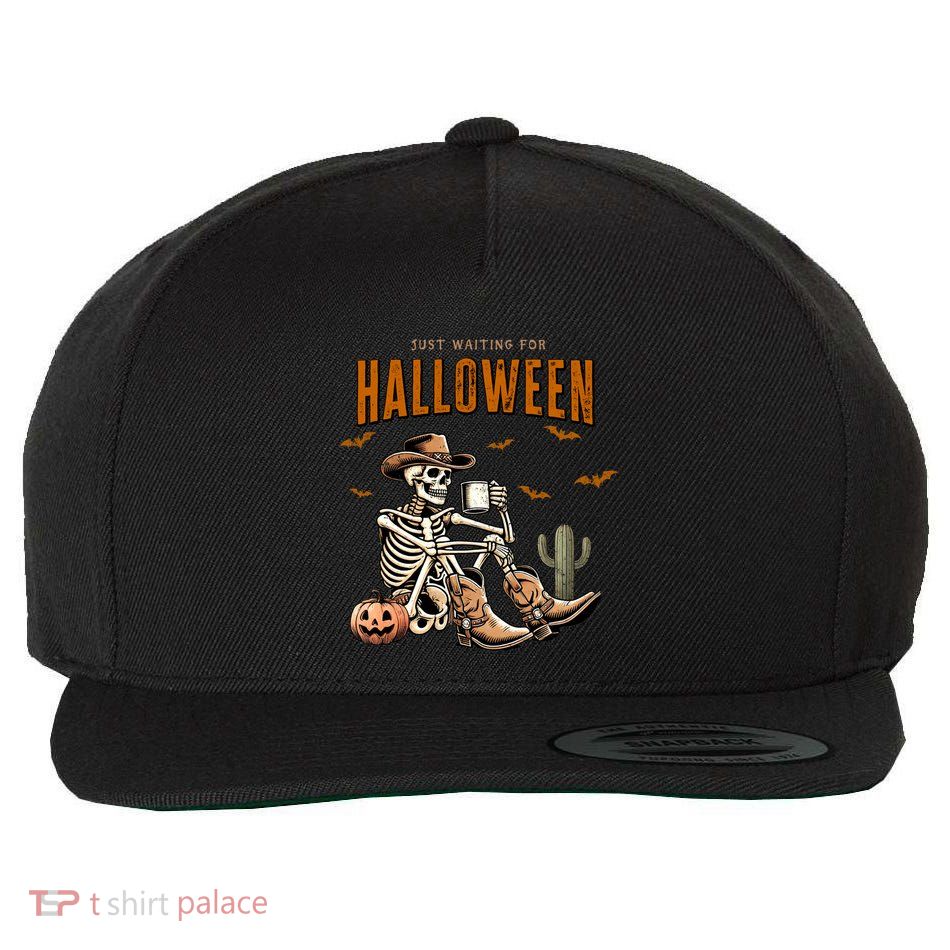 Skeleton Spooky Vibe Summer Funny Just Waiting For Halloween Great Gift Wool Snapback Cap