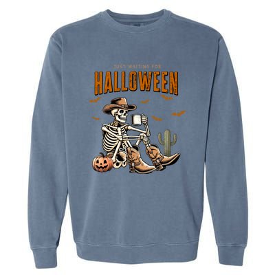 Skeleton Spooky Vibe Summer Funny Just Waiting For Halloween Great Gift Garment-Dyed Sweatshirt