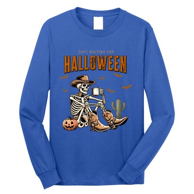 Skeleton Spooky Vibe Summer Funny Just Waiting For Halloween Great Gift Long Sleeve Shirt