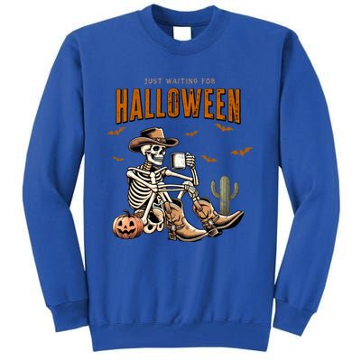 Skeleton Spooky Vibe Summer Funny Just Waiting For Halloween Great Gift Tall Sweatshirt