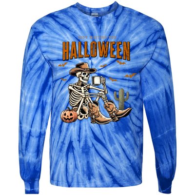 Skeleton Spooky Vibe Summer Funny Just Waiting For Halloween Great Gift Tie-Dye Long Sleeve Shirt