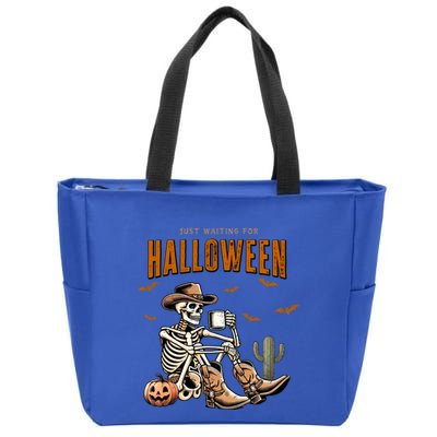 Skeleton Spooky Vibe Summer Funny Just Waiting For Halloween Great Gift Zip Tote Bag