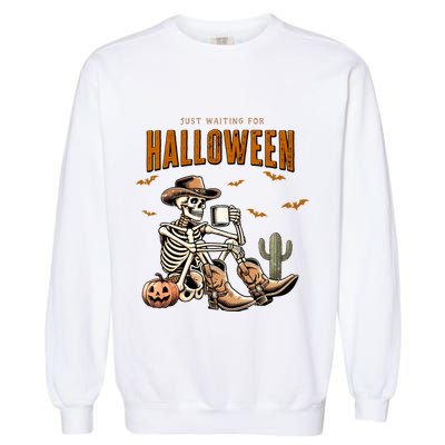 Skeleton Spooky Vibe Summer Funny Just Waiting For Halloween Great Gift Garment-Dyed Sweatshirt
