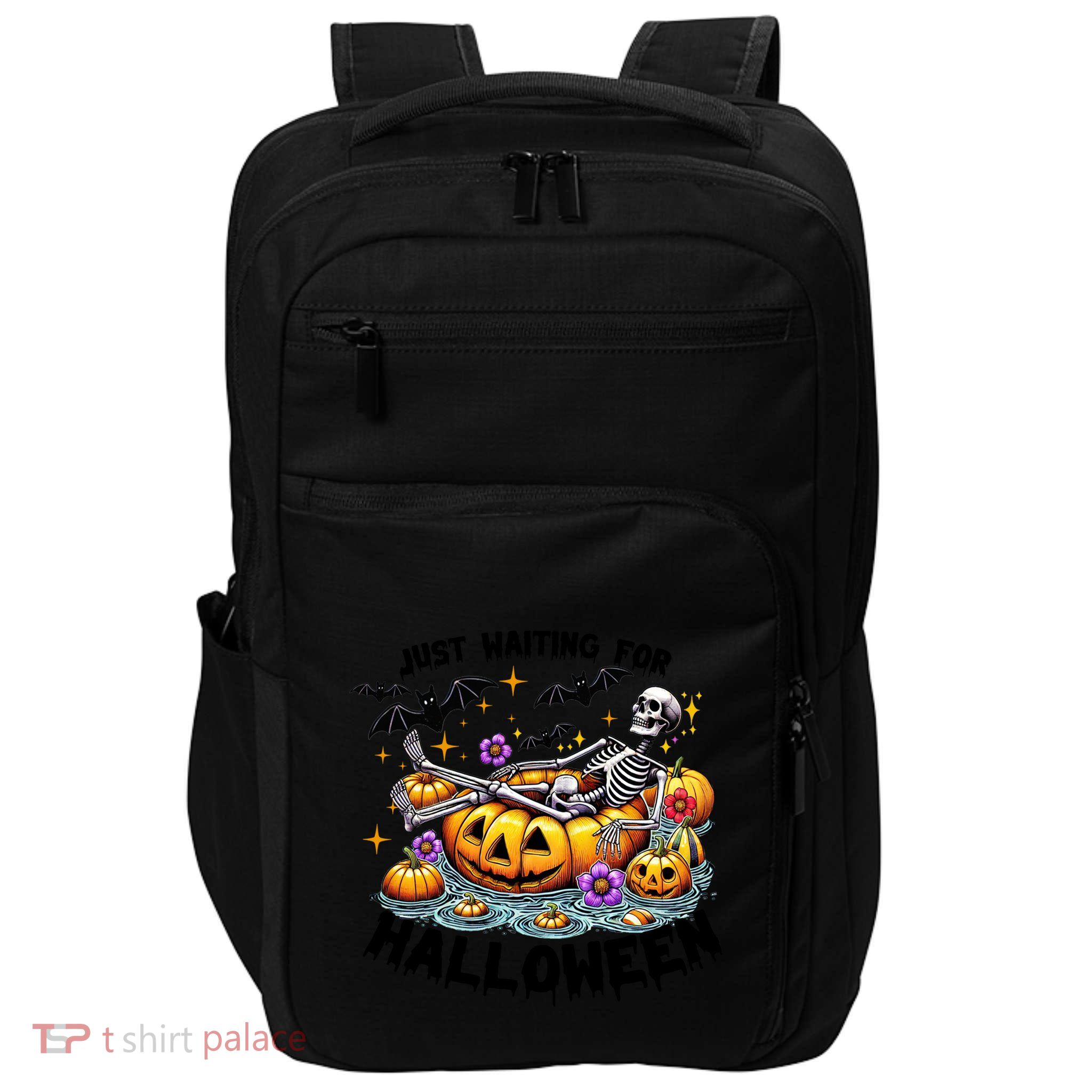 Skeleton Spooky Vibe Summer Funny Just Waiting For Halloween Funny Gift Impact Tech Backpack