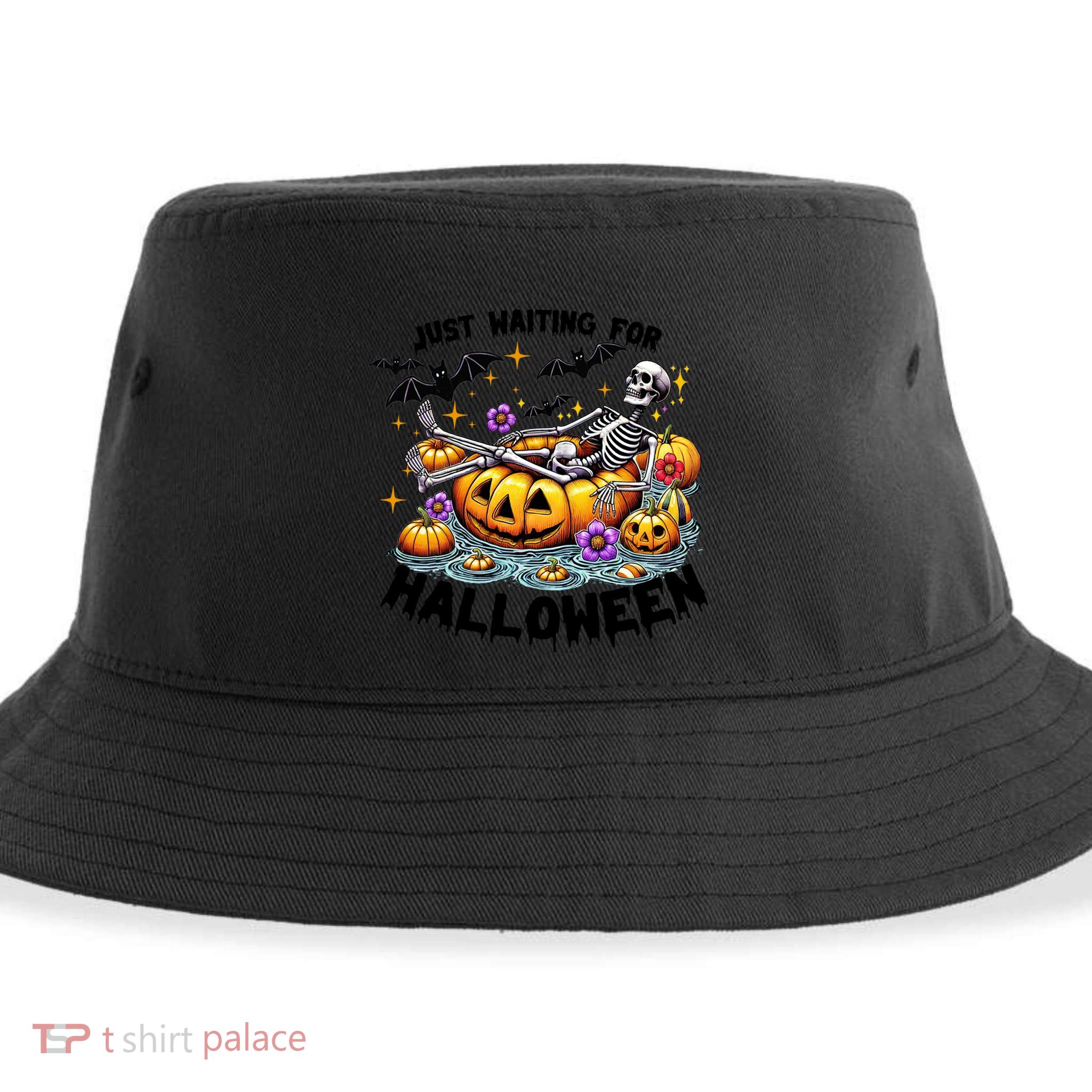 Skeleton Spooky Vibe Summer Funny Just Waiting For Halloween Funny Gift Sustainable Bucket Hat