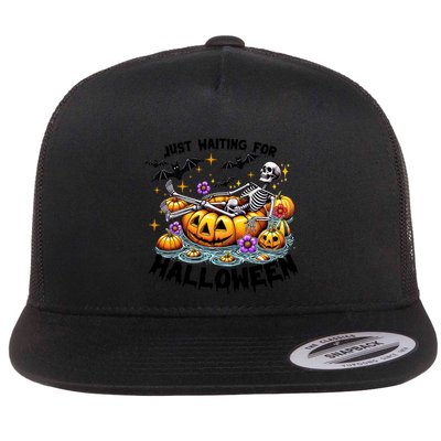 Skeleton Spooky Vibe Summer Funny Just Waiting For Halloween Funny Gift Flatbill Hat