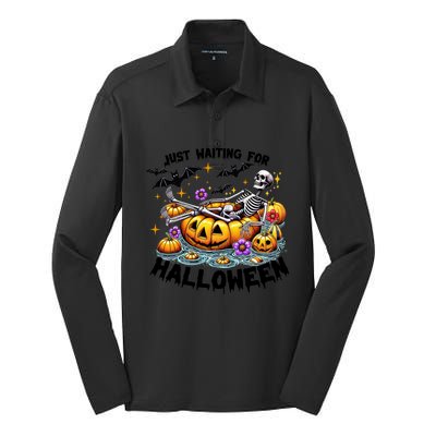 Skeleton Spooky Vibe Summer Funny Just Waiting For Halloween Funny Gift Silk Touch Performance Long Sleeve Polo