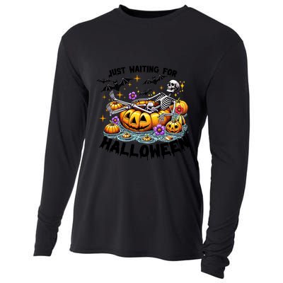 Skeleton Spooky Vibe Summer Funny Just Waiting For Halloween Funny Gift Cooling Performance Long Sleeve Crew