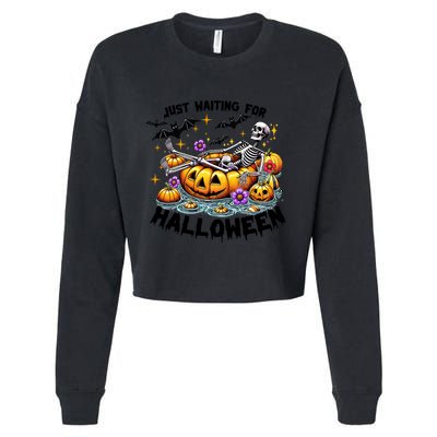 Skeleton Spooky Vibe Summer Funny Just Waiting For Halloween Funny Gift Cropped Pullover Crew