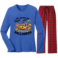 Skeleton Spooky Vibe Summer Funny Just Waiting For Halloween Funny Gift Women's Long Sleeve Flannel Pajama Set 