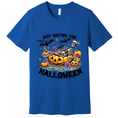 Skeleton Spooky Vibe Summer Funny Just Waiting For Halloween Funny Gift Premium T-Shirt