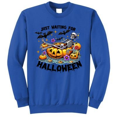 Skeleton Spooky Vibe Summer Funny Just Waiting For Halloween Funny Gift Tall Sweatshirt