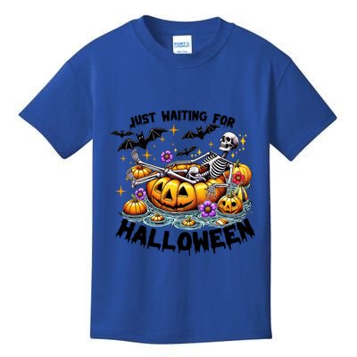 Skeleton Spooky Vibe Summer Funny Just Waiting For Halloween Funny Gift Kids T-Shirt