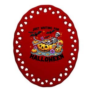 Skeleton Spooky Vibe Summer Funny Just Waiting For Halloween Funny Gift Ceramic Oval Ornament