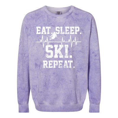 Skiing Ski Vintage Heartbeat Gift Colorblast Crewneck Sweatshirt