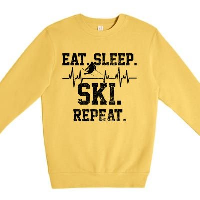 Skiing Ski Vintage Heartbeat Gift Premium Crewneck Sweatshirt