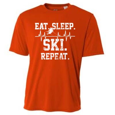 Skiing Ski Vintage Heartbeat Gift Cooling Performance Crew T-Shirt