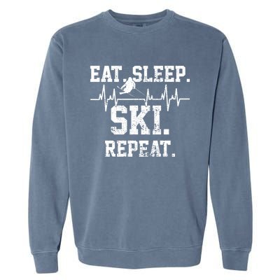 Skiing Ski Vintage Heartbeat Gift Garment-Dyed Sweatshirt