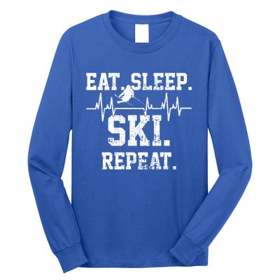 Skiing Ski Vintage Heartbeat Gift Long Sleeve Shirt