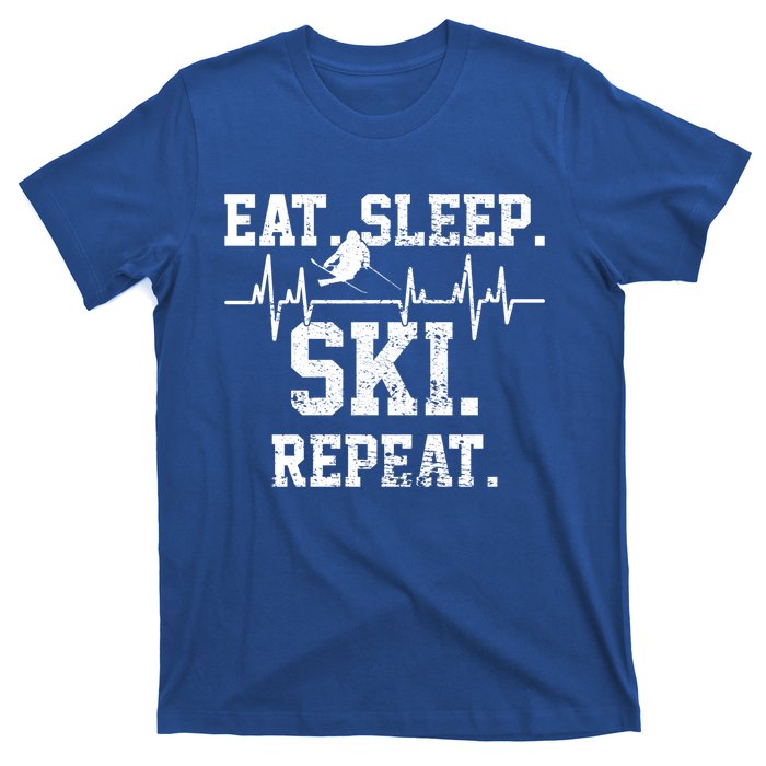 Skiing Ski Vintage Heartbeat Gift T-Shirt