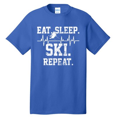 Skiing Ski Vintage Heartbeat Gift Tall T-Shirt