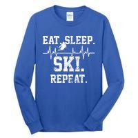 Skiing Ski Vintage Heartbeat Gift Tall Long Sleeve T-Shirt