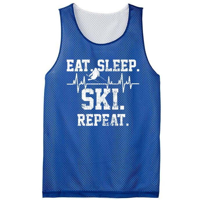 Skiing Ski Vintage Heartbeat Gift Mesh Reversible Basketball Jersey Tank