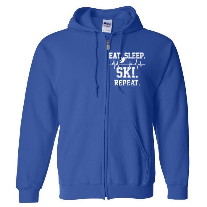 Skiing Ski Vintage Heartbeat Gift Full Zip Hoodie