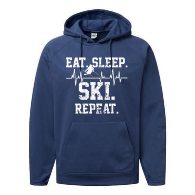 Skiing Ski Vintage Heartbeat Gift Performance Fleece Hoodie