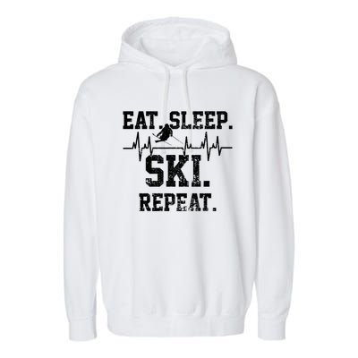 Skiing Ski Vintage Heartbeat Gift Garment-Dyed Fleece Hoodie