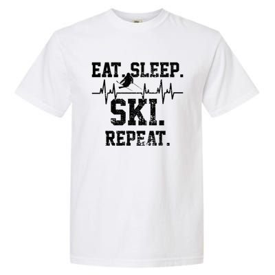 Skiing Ski Vintage Heartbeat Gift Garment-Dyed Heavyweight T-Shirt