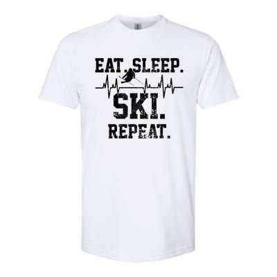 Skiing Ski Vintage Heartbeat Gift Softstyle CVC T-Shirt